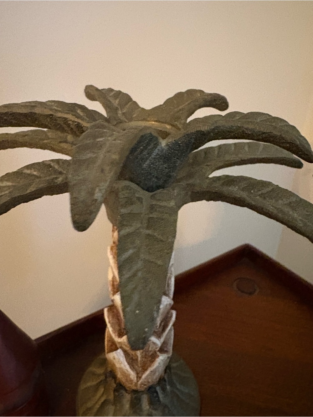 Vintage Tropical Palm Metal & Wood Candle Holders - Green & Beige - Picture 7 of 7